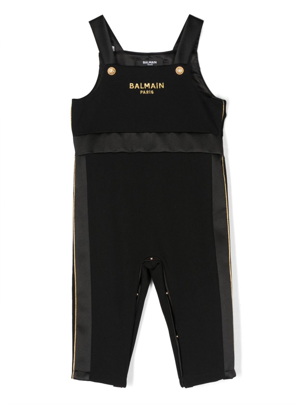 Balmain Kids logo刺绣背带裤 - 黑色