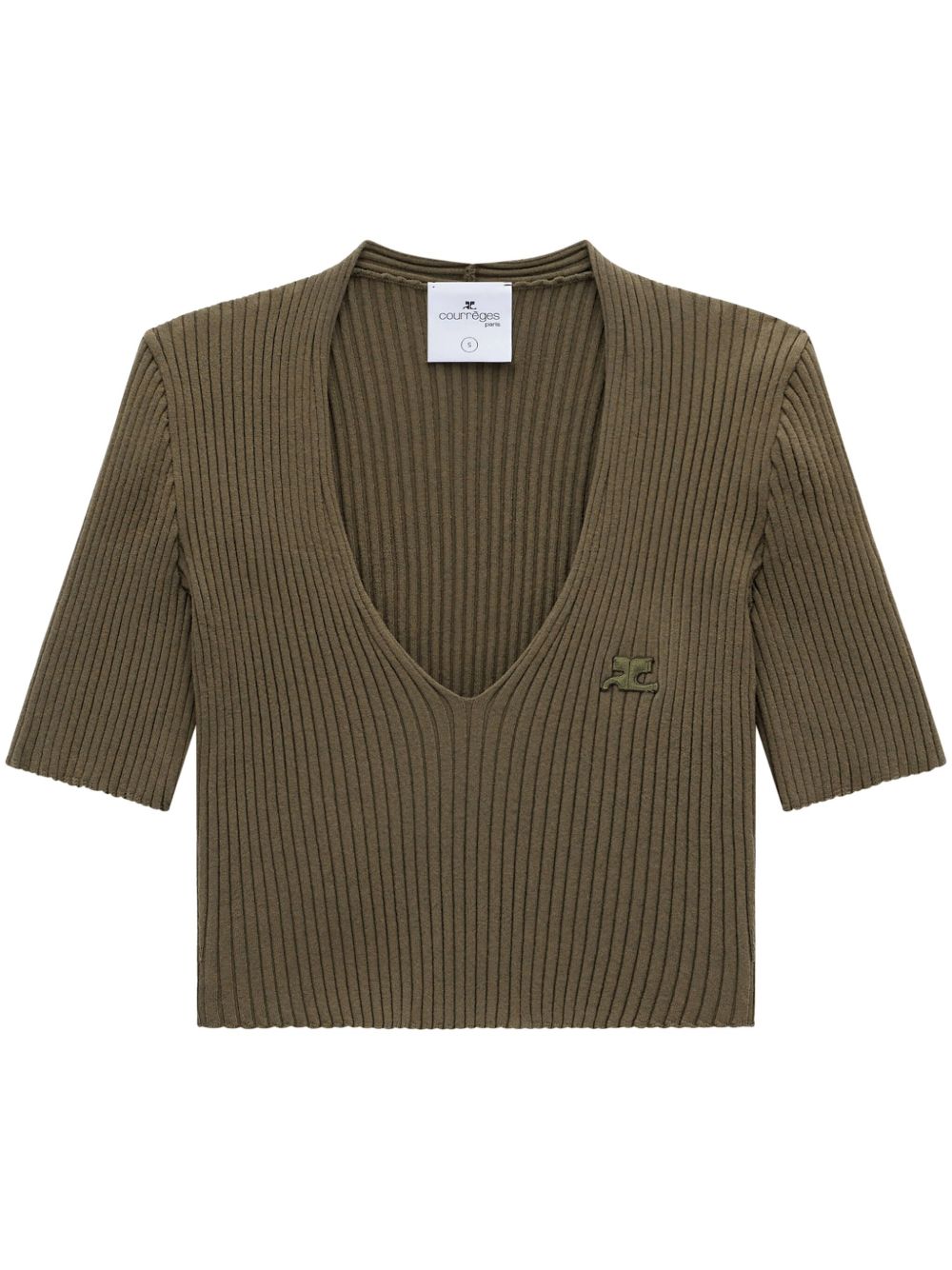 Courrèges V领罗纹针织上衣 - 绿色