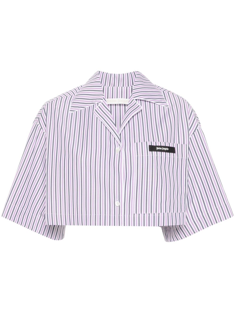 Palm Angels logo吊牌短款条纹衬衫 - 紫色
