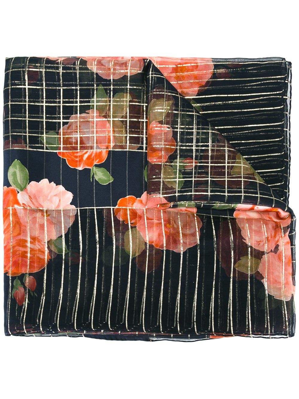 Saint Laurent Pre-Owned 圣罗兰 古着花卉印花围巾 - 黑色