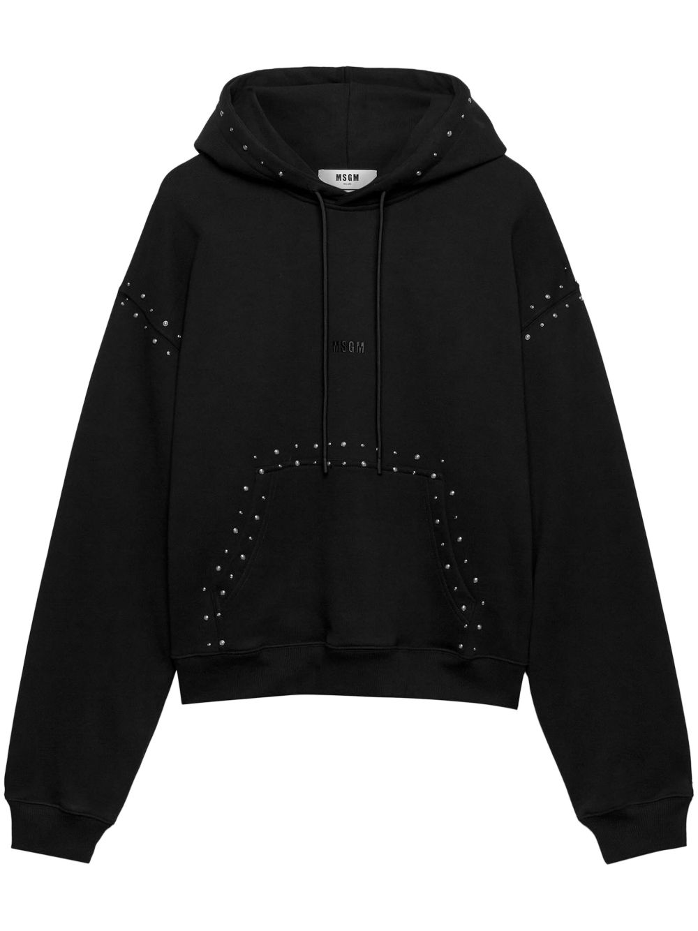 MSGM 铆钉细节logo刺绣抽绳连帽衫 - 黑色