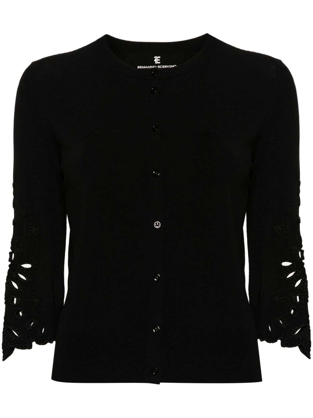 Ermanno Scervino 马德拉刺绣罗纹针织开衫 - 黑色