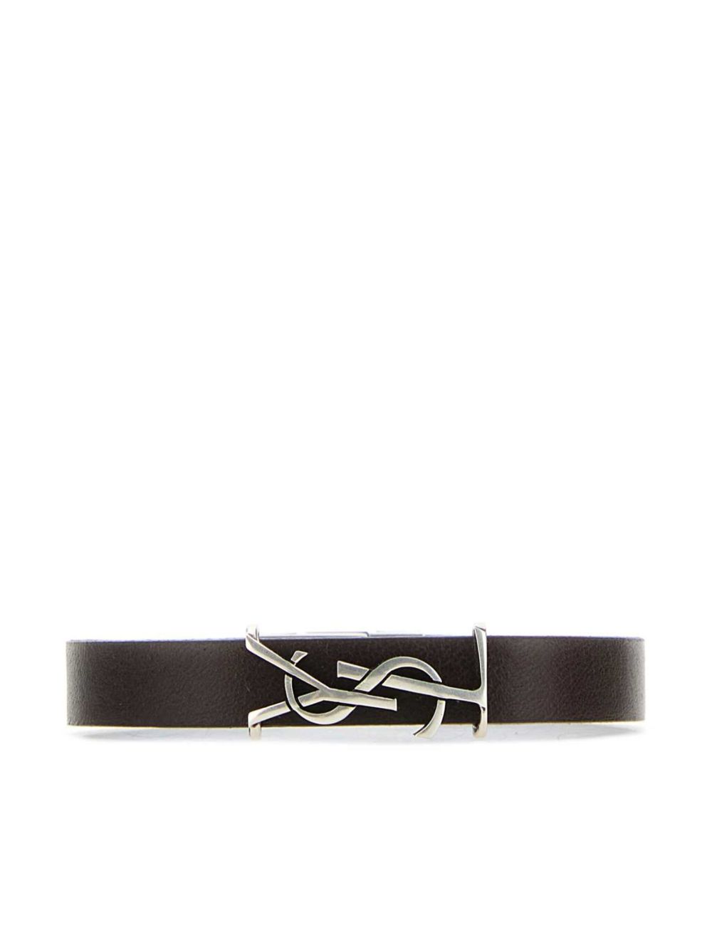 Saint Laurent Cassandre logo标牌皮质手环 - 褐色