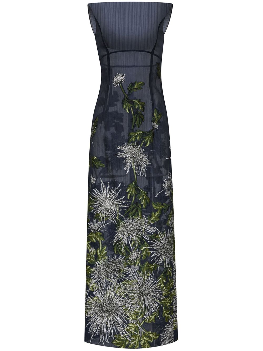 Oscar de la Renta Chrysanthemum 刺绣提花直筒晚礼服 - 银色