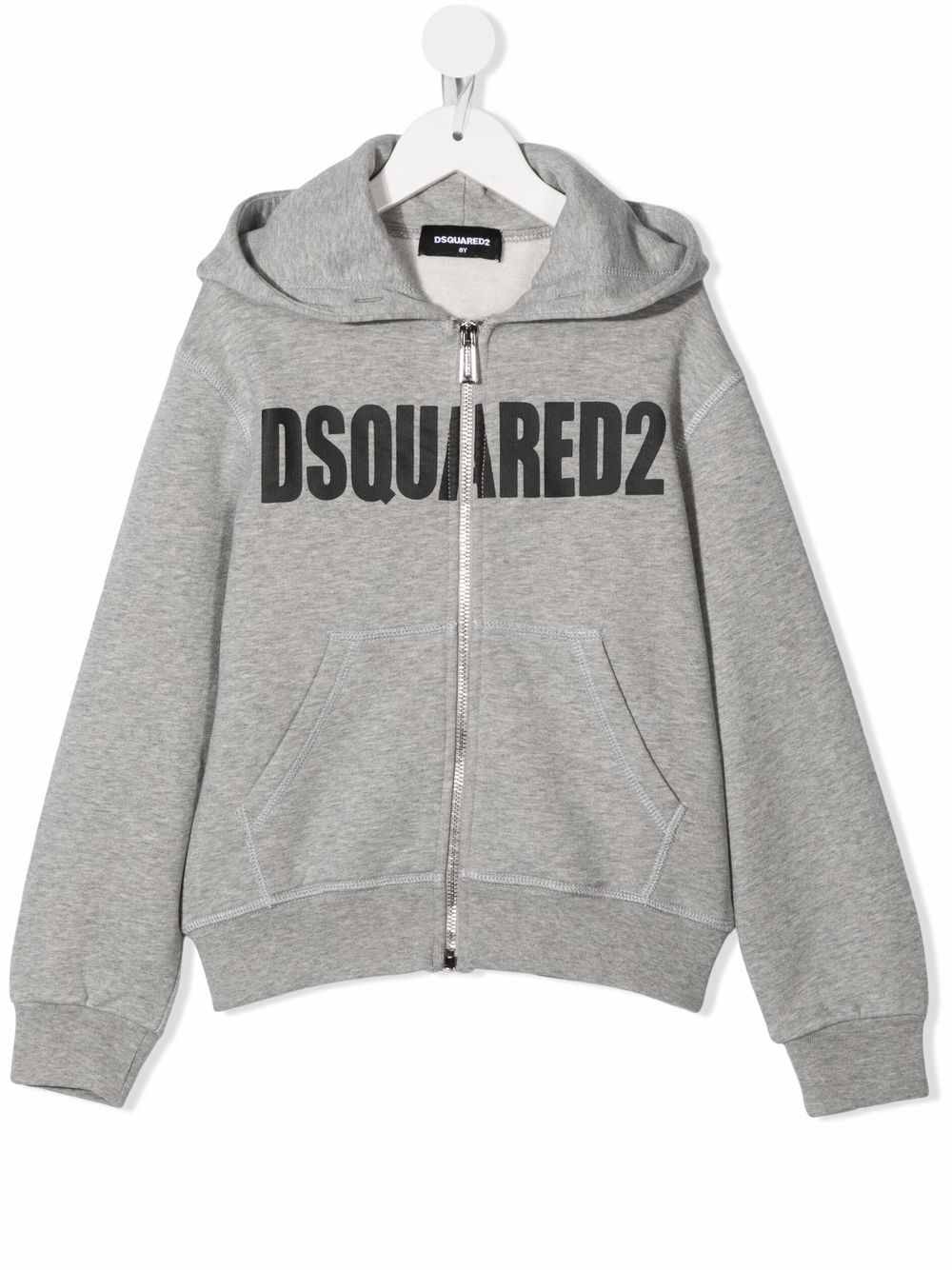 DSQUARED2 KIDS logo印花拉链连帽衫 - 灰色