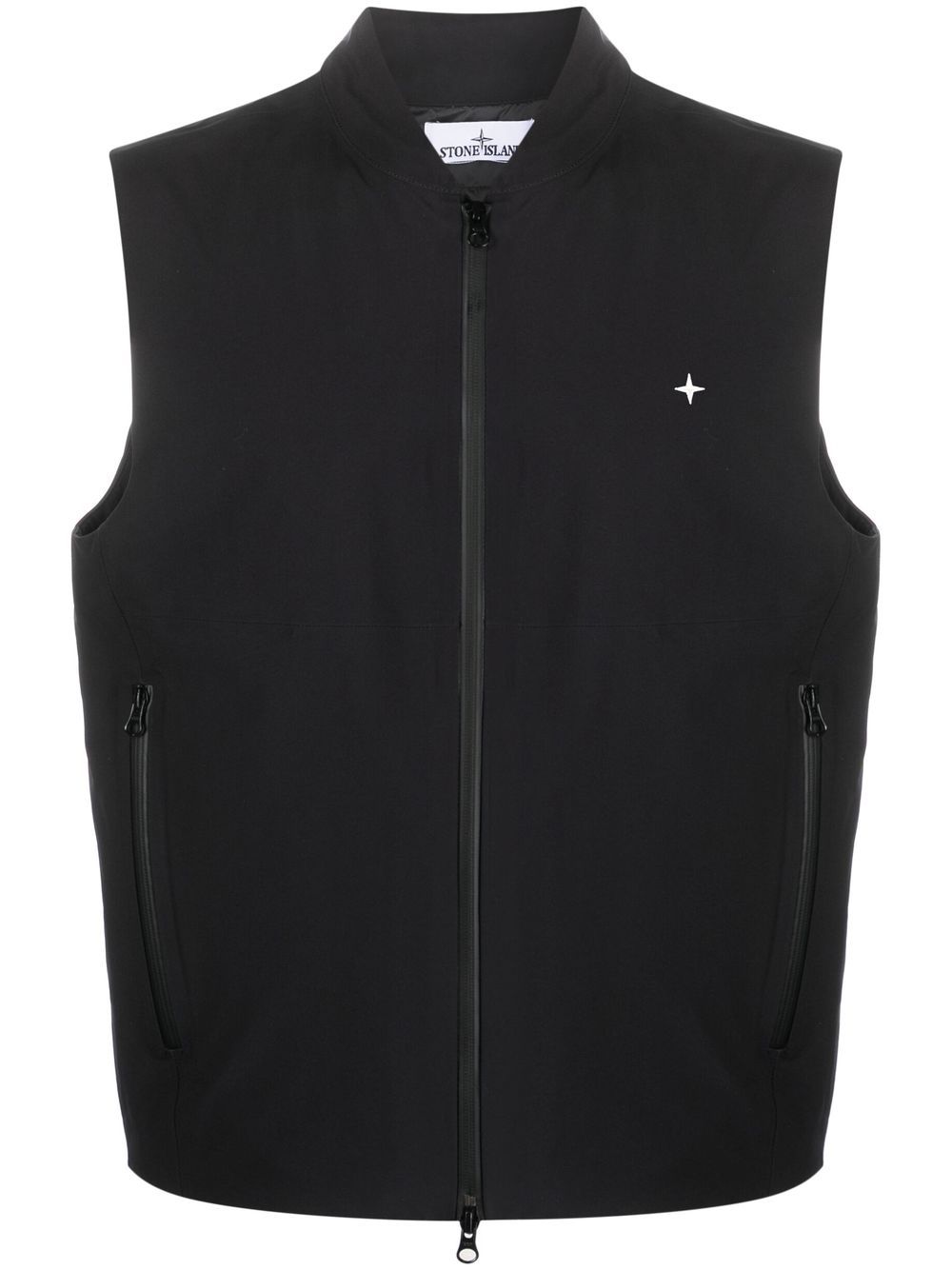 Stone Island logo刺绣拉链西式马甲 - 黑色