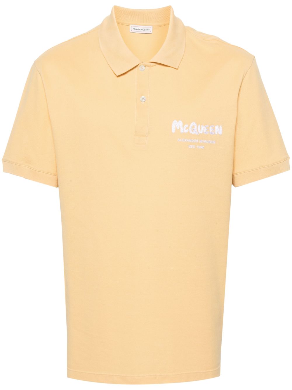 Alexander McQueen logo刺绣珠地布polo衫 - 黄色