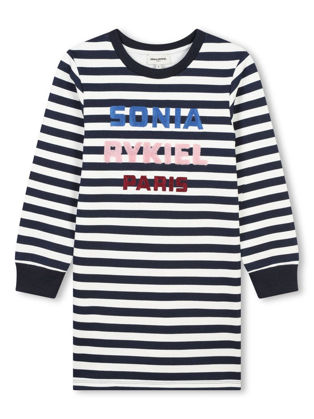 SONIA RYKIEL ENFANT logo刺绣条纹棉连衣裙 - 黑色