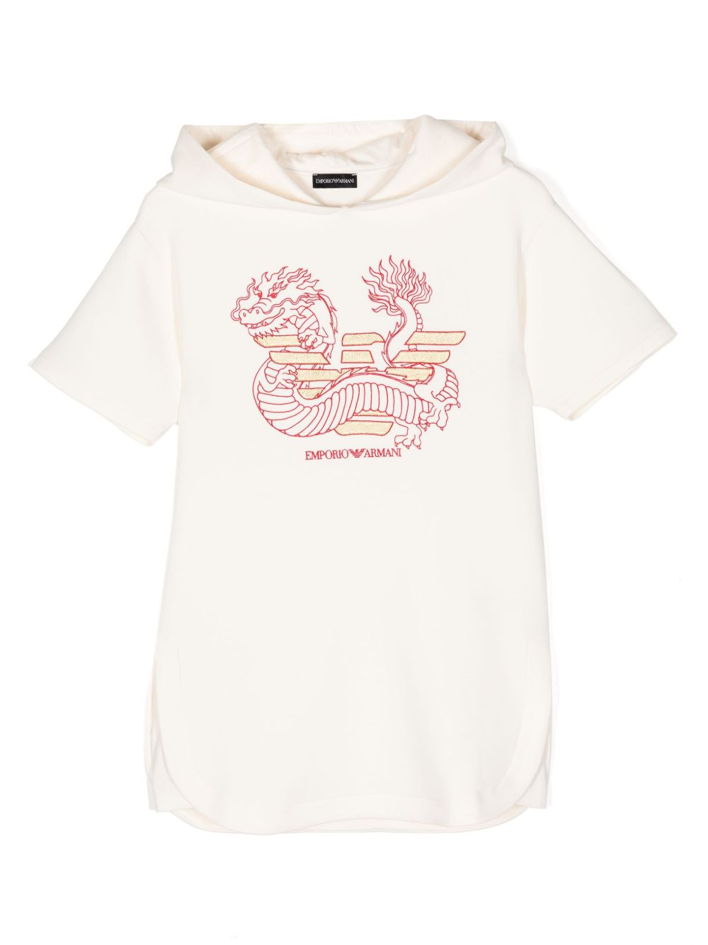 Emporio Armani Kids 龙刺绣平纹针织迷你连衣裙 - 中性色