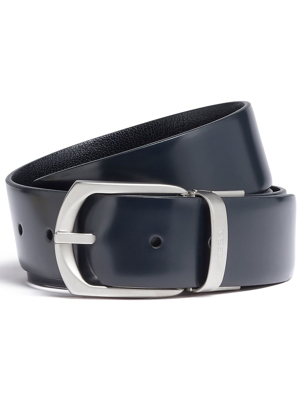 Zegna 皮质双面logo雕刻腰带 - 蓝色