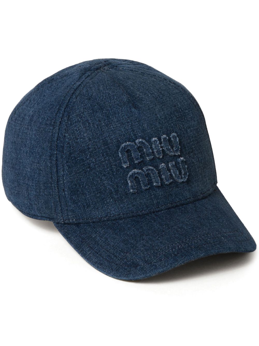 Miu Miu logo刺绣牛仔棒球帽 - 蓝色