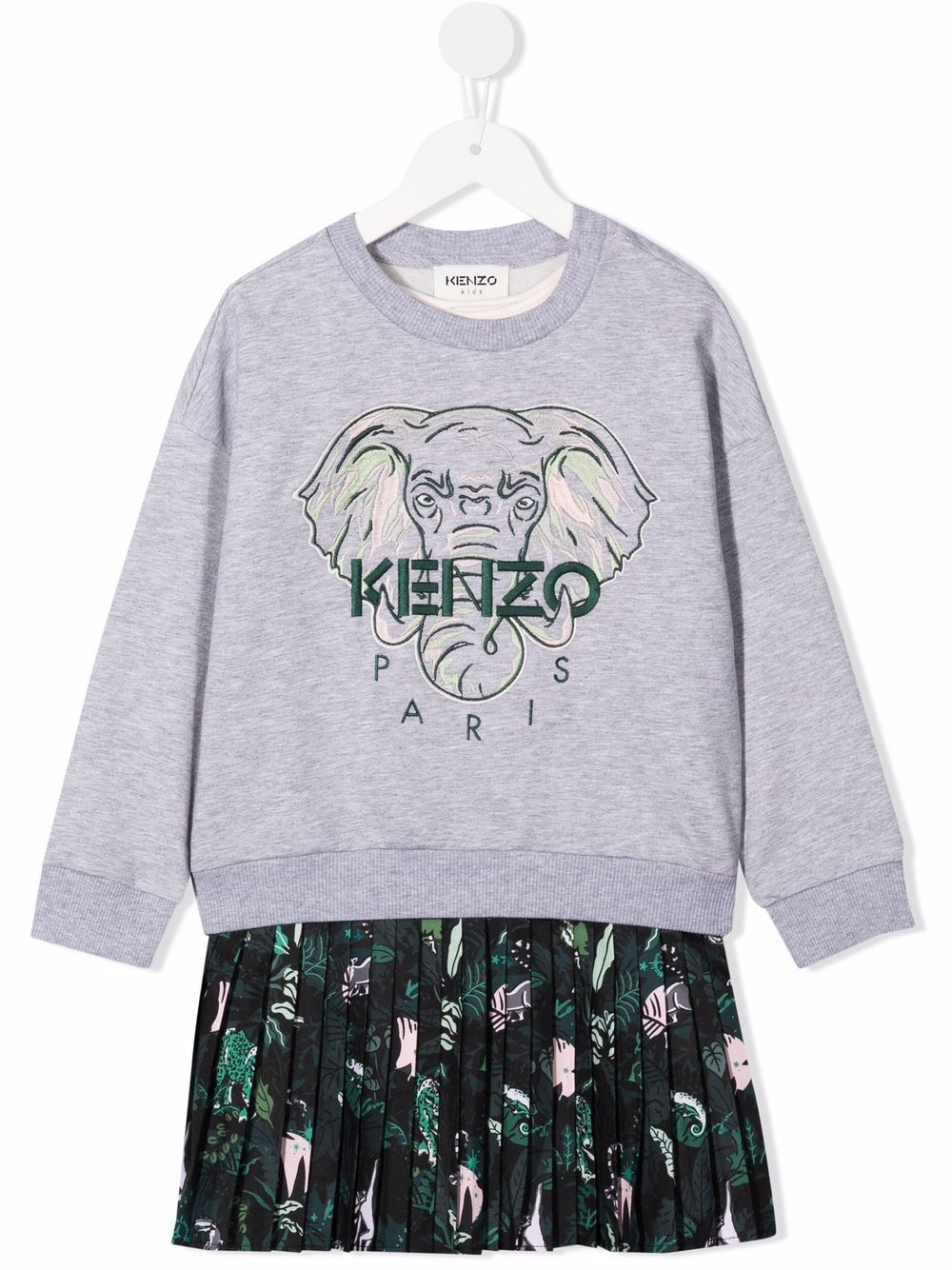 Kenzo Kids 大象印花连衣裙 - 灰色