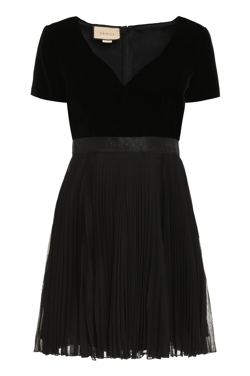 Gucci V-neck Pleated Mini Dress