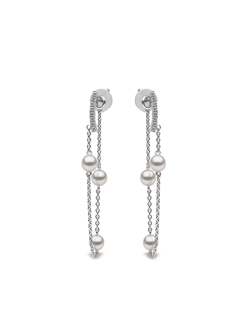 Yoko London Trend 18K白金淡水珍珠钻石耳环 - 银色