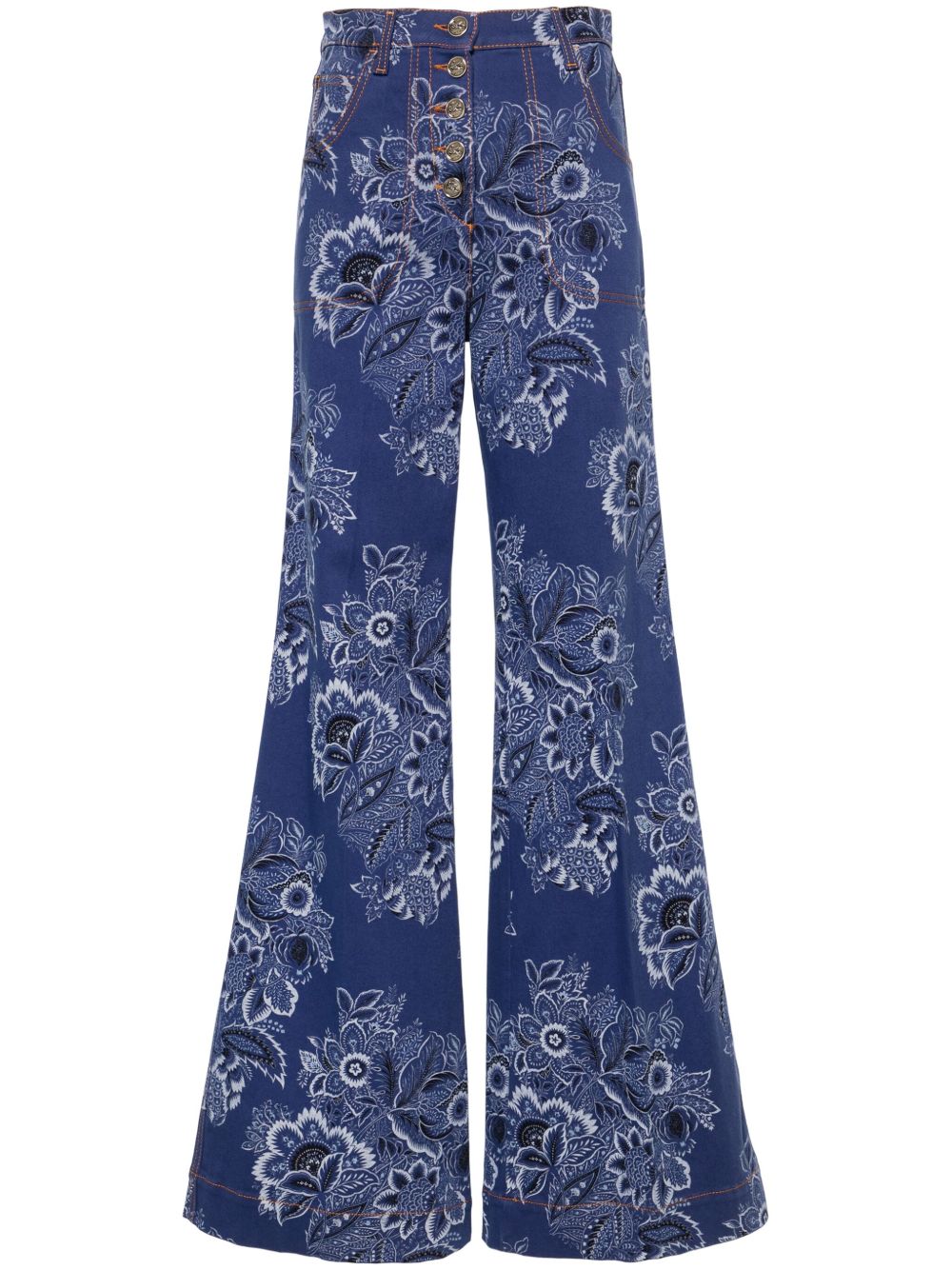 ETRO 佩斯理印花高腰喇叭牛仔裤 - 蓝色