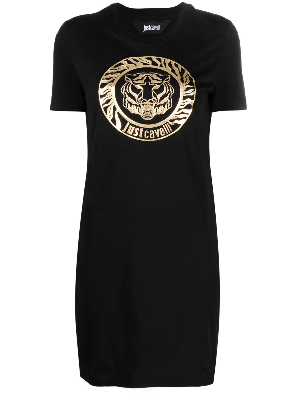 Just Cavalli logo植绒棉T恤式连衣裙 - 黑色