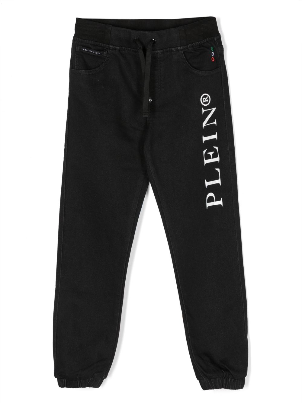 Philipp Plein Junior logo印花运动裤 - 黑色