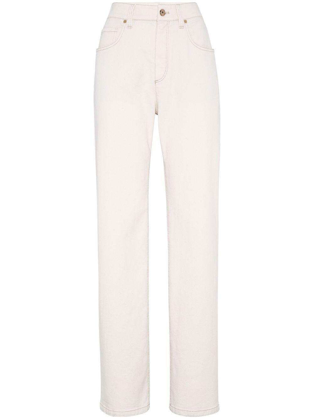 Brunello Cucinelli 高腰直筒牛仔裤 - 白色