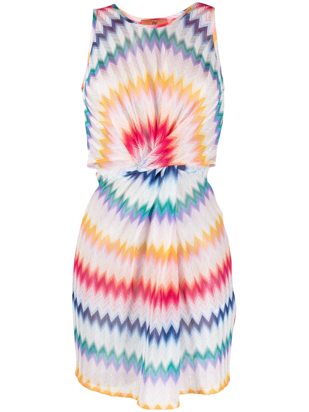 Missoni Z字形图案旋褶细节迷你连衣裙 - 蓝色