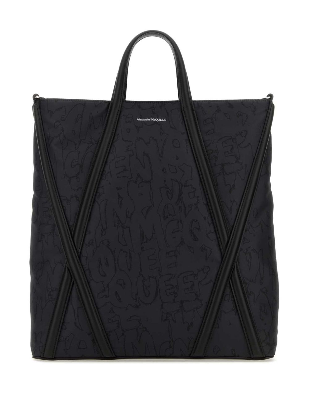 Alexander McQueen Harness Graffiti 印花手提包 - 黑色