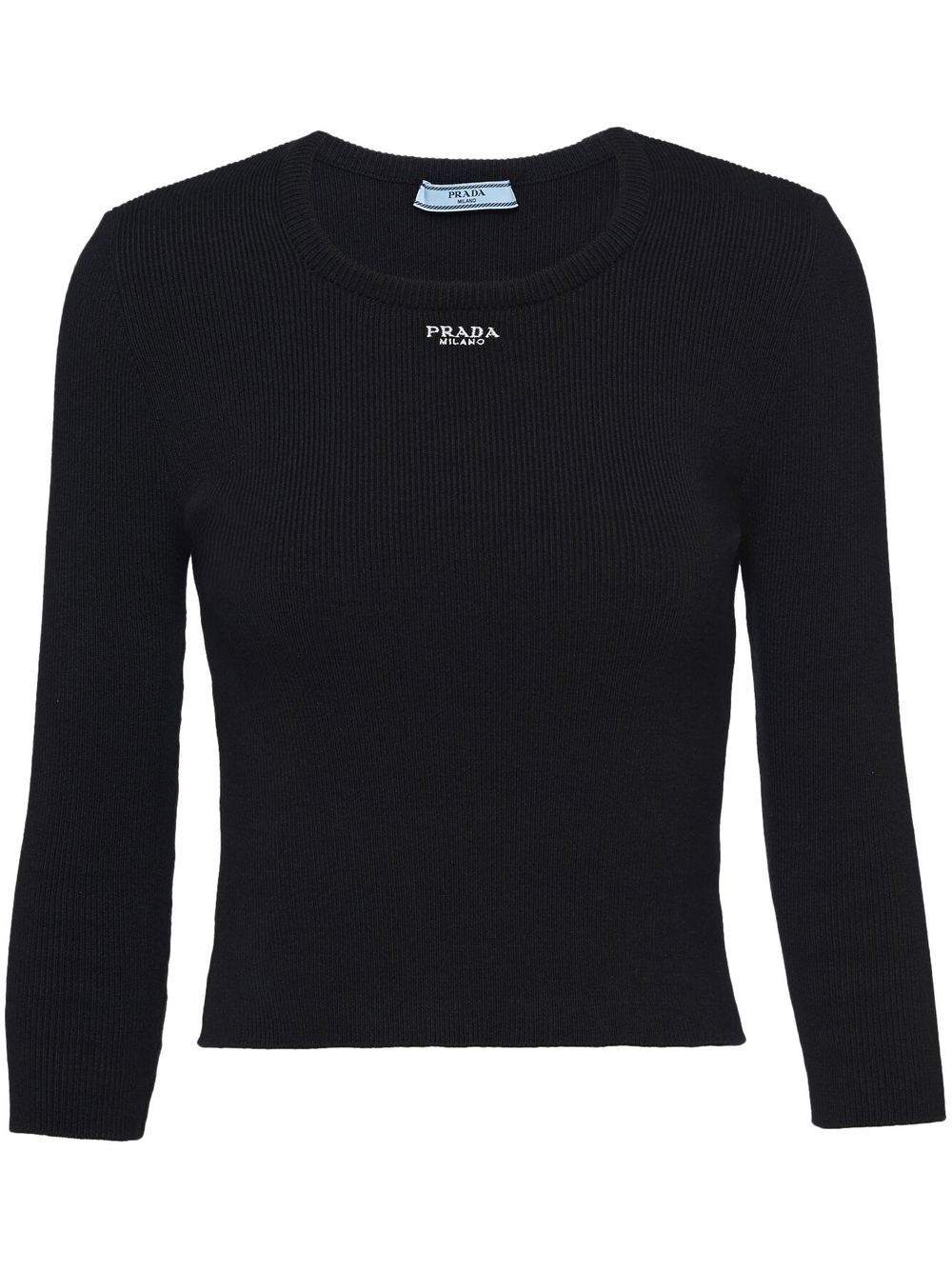 Prada logo刺绣罗纹毛衣 - 黑色