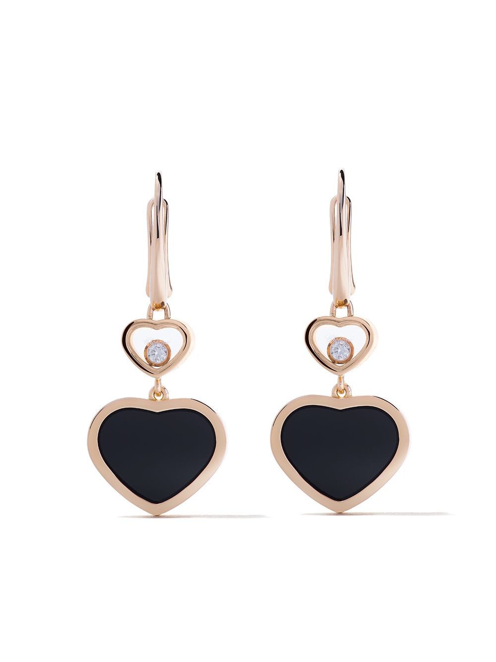 Chopard 18k玫瑰金Happy Hearts缟玛瑙与钻石吊坠耳环 - 粉色
