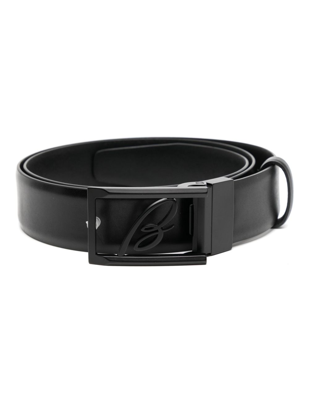 Brioni logo扣环皮质腰带 - 黑色