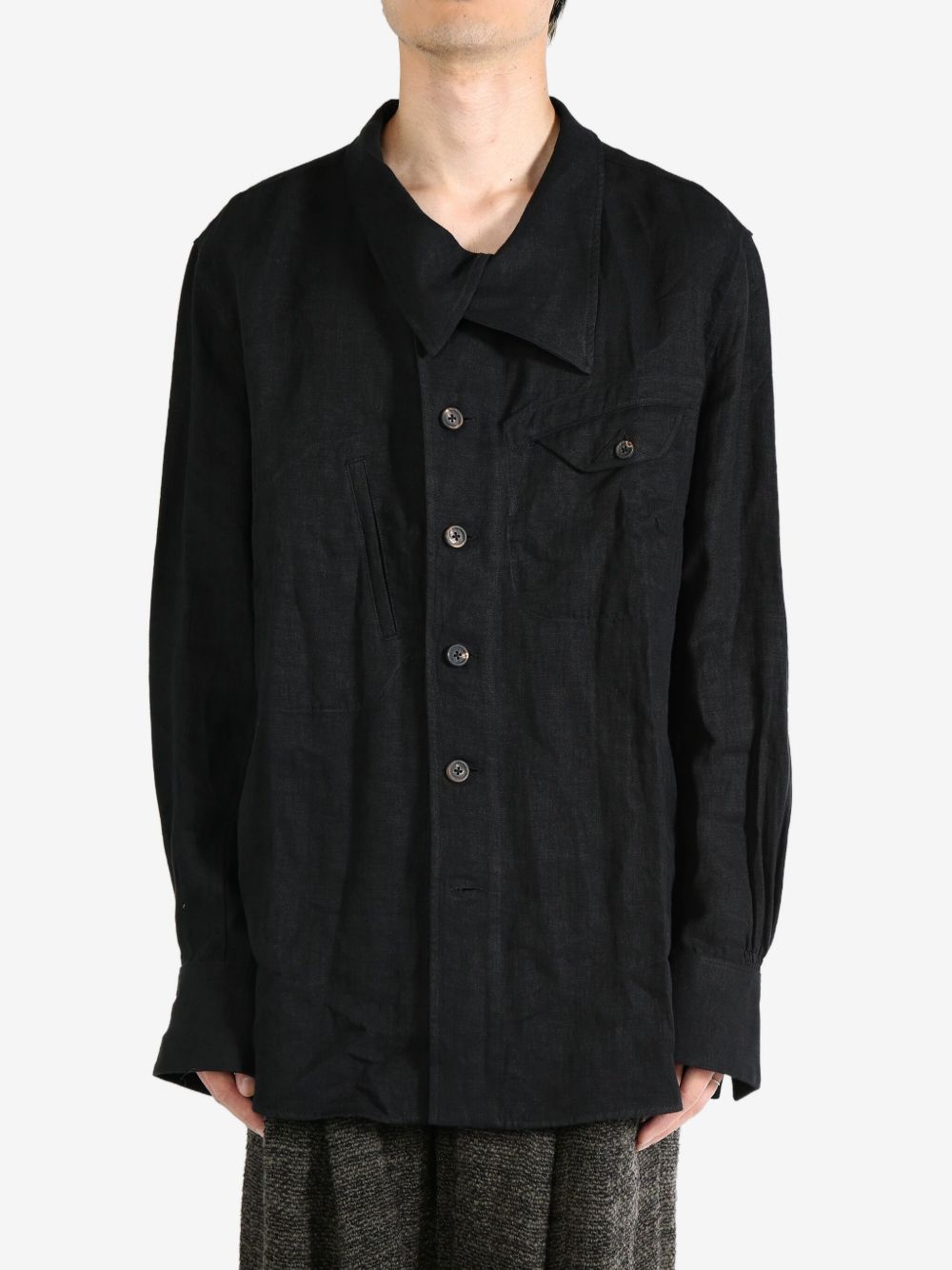 Ziggy Chen asymmetric-collar shirt - 黑色