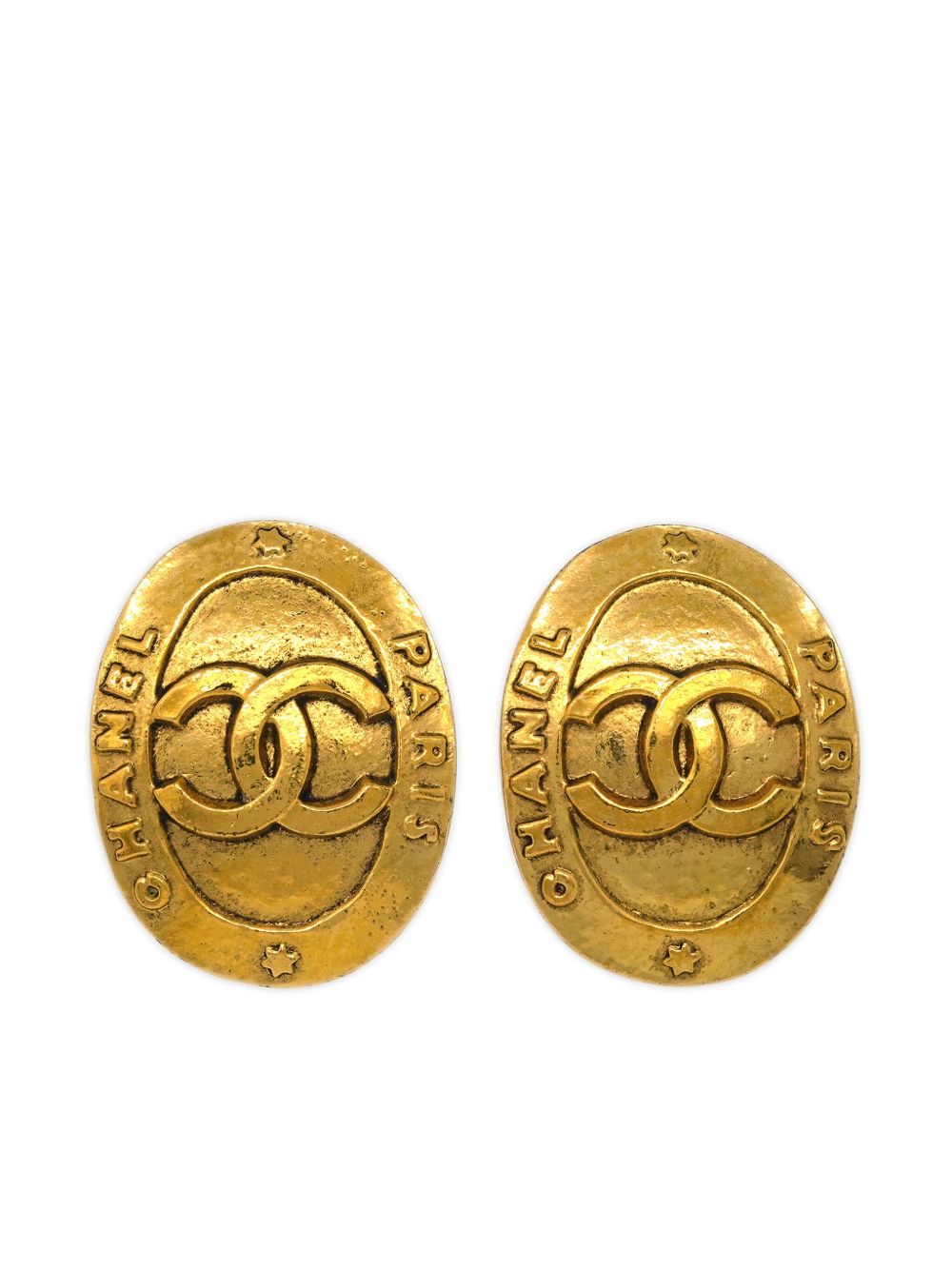 CHANEL Pre-Owned CC 椭圆形夹扣式耳环（1993年典藏款） - 金色
