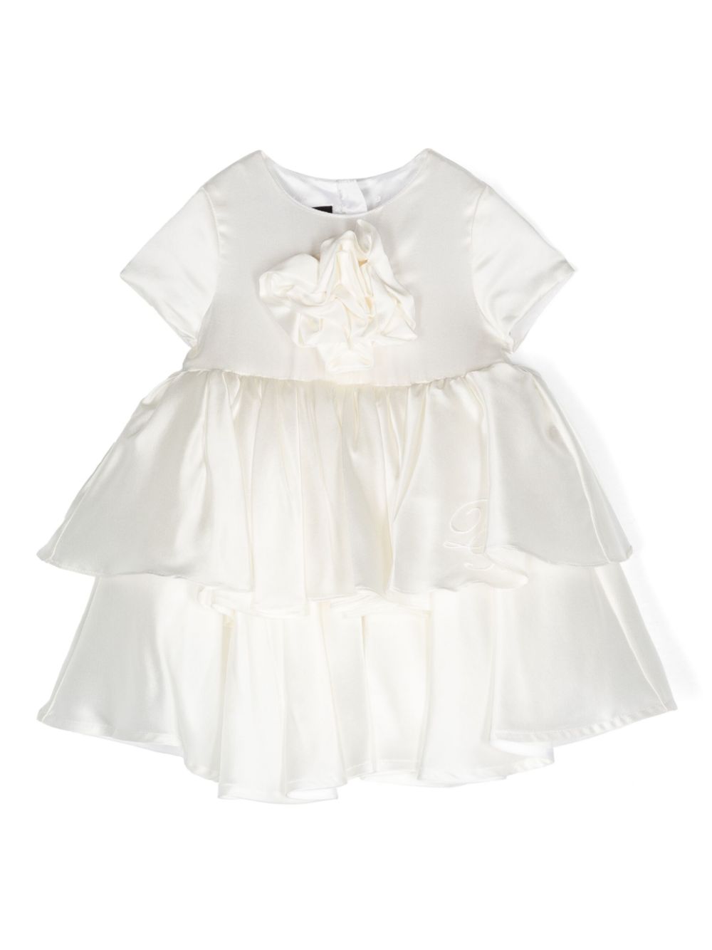 Balmain Kids 花卉贴花缎面连衣裙 - 中性色