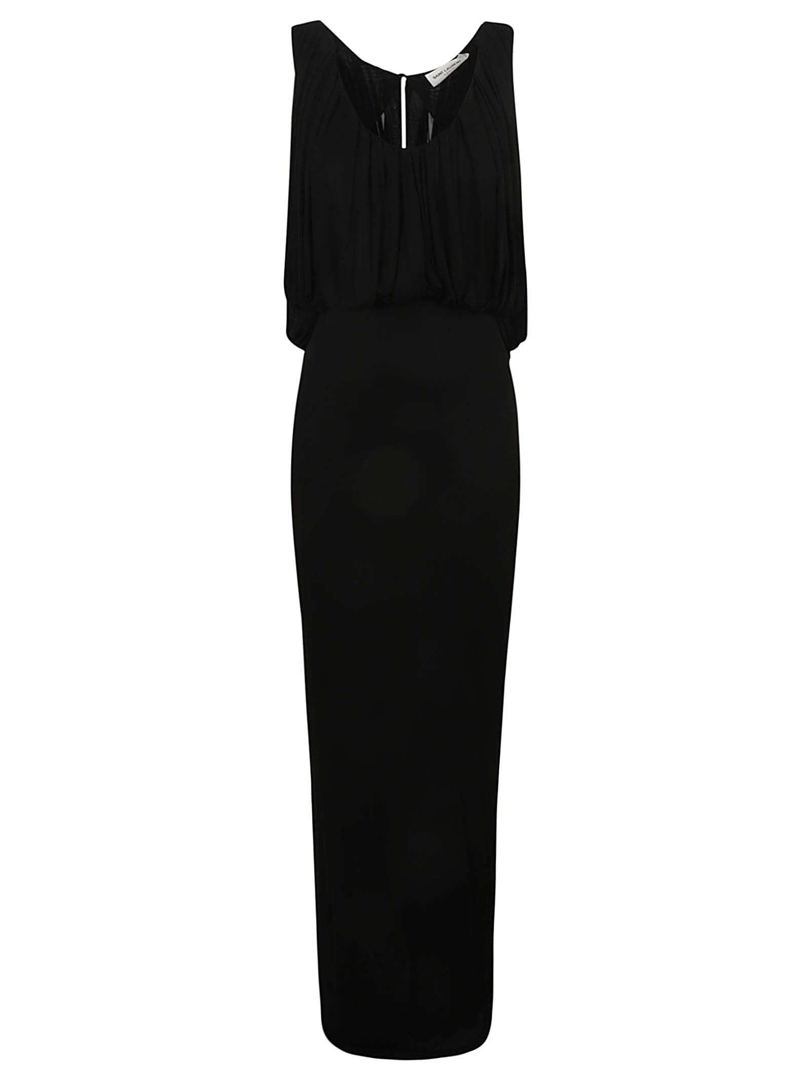 Saint Laurent Ruffle Detail Sleeveless Slim Long Dress