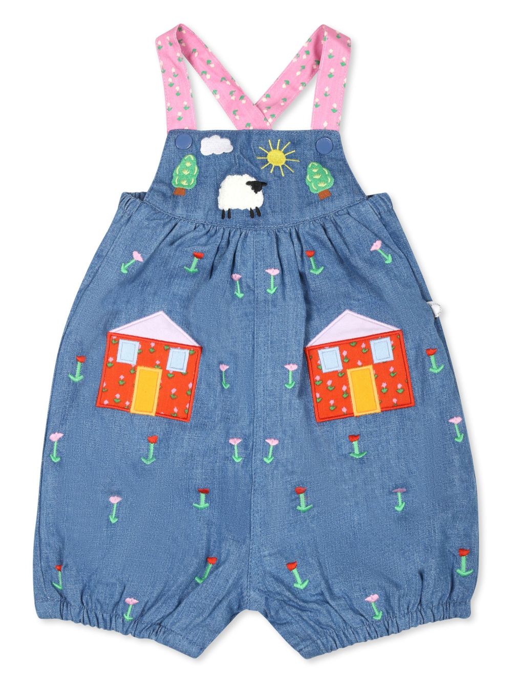 Stella McCartney Kids Farmyard 贴花背带裤 - 蓝色