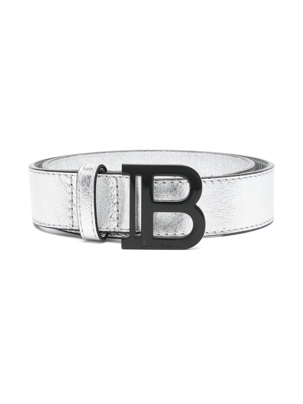 Balmain Kids B 扣环皮质腰带 - 银色