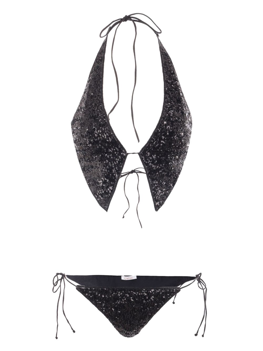 Oséree Paillettes Tie 比基尼套装 - 黑色