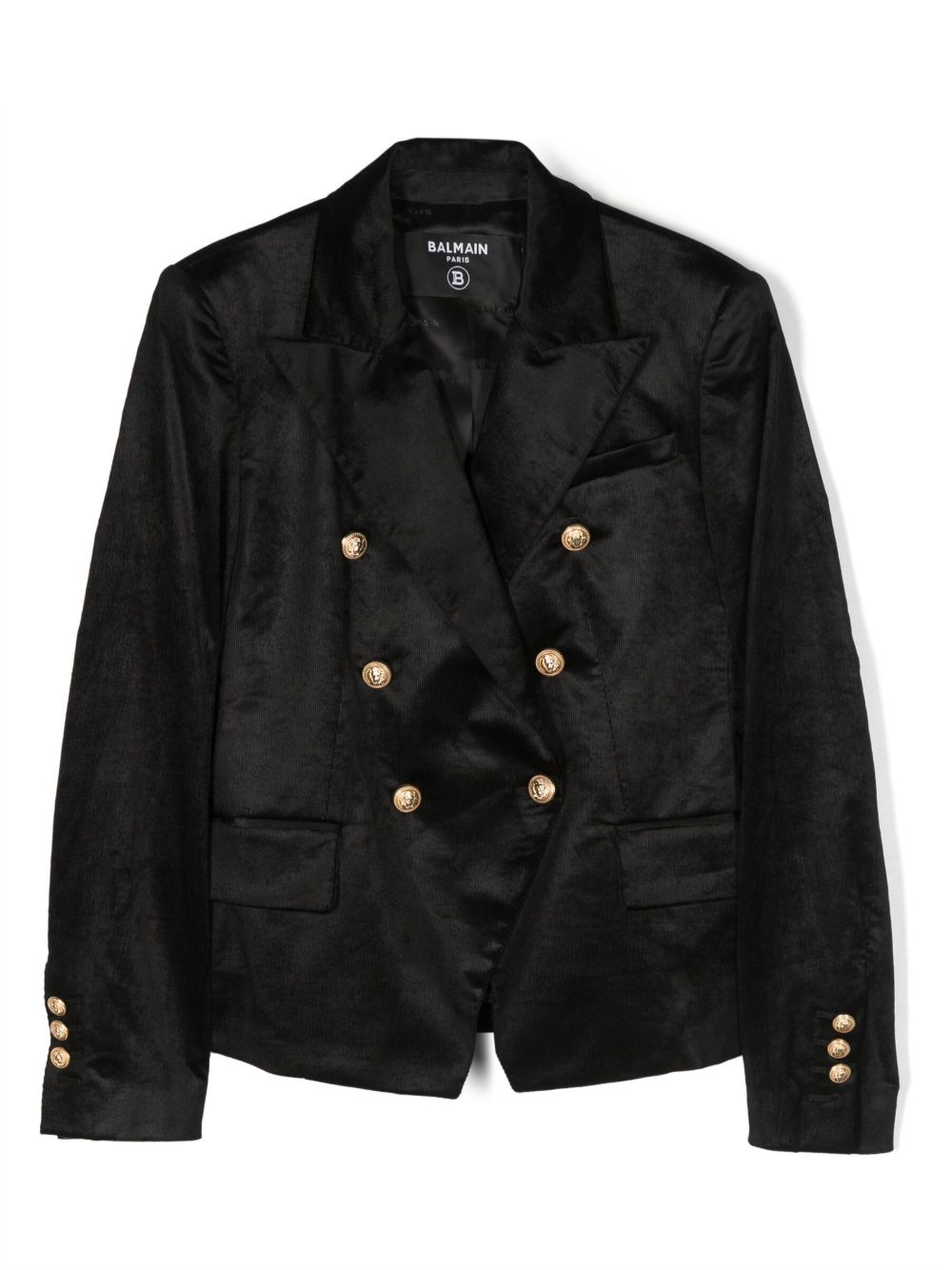 Balmain Kids 双排扣灯芯绒西装夹克 - 黑色