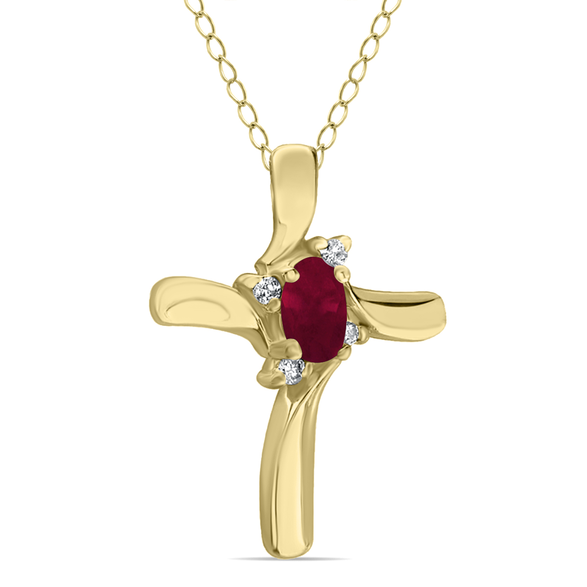 Ruby Cross Diamond Pendant 10k Yellow Gold