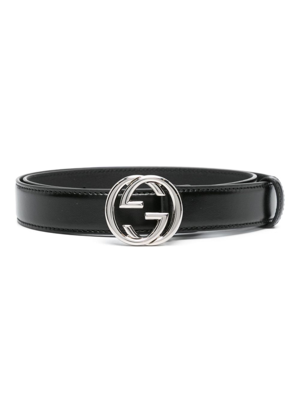 Gucci Interlocking G 扣环皮质腰带 - 黑色