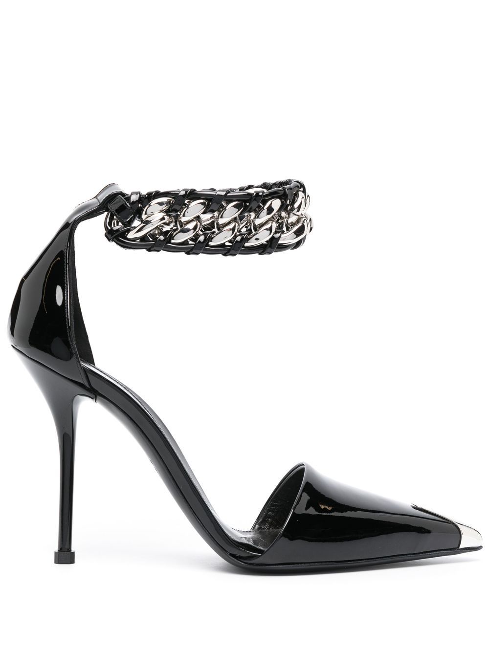 Alexander McQueen 搭链边饰皮质高跟鞋 - 黑色