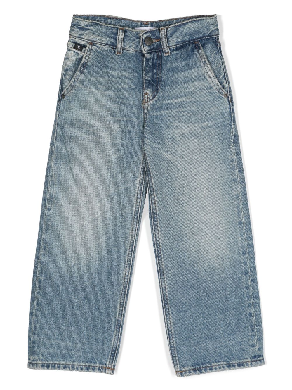 Calvin Klein Kids logo贴花直筒裤 - 蓝色
