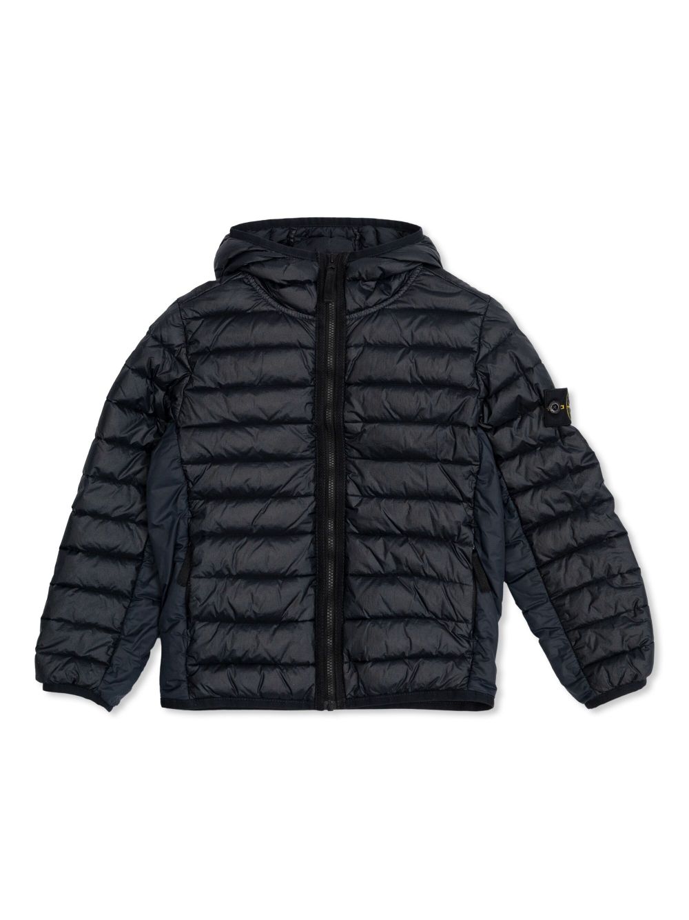 Stone Island Junior 标贴连帽绗缝夹克 - 黑色