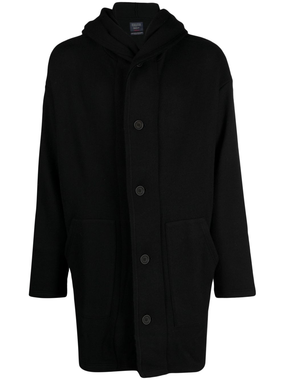 Yohji Yamamoto 单排扣连帽长袖外套 - 黑色
