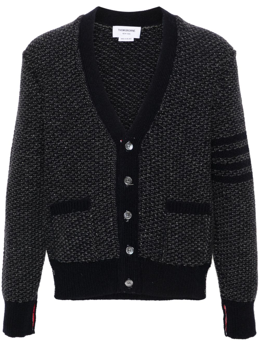Thom Browne 四条纹纹理针织开衫 - 蓝色