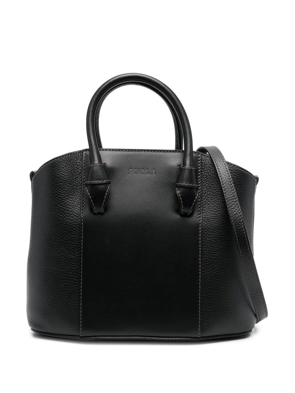 Furla logo压纹皮质手提包 - 黑色