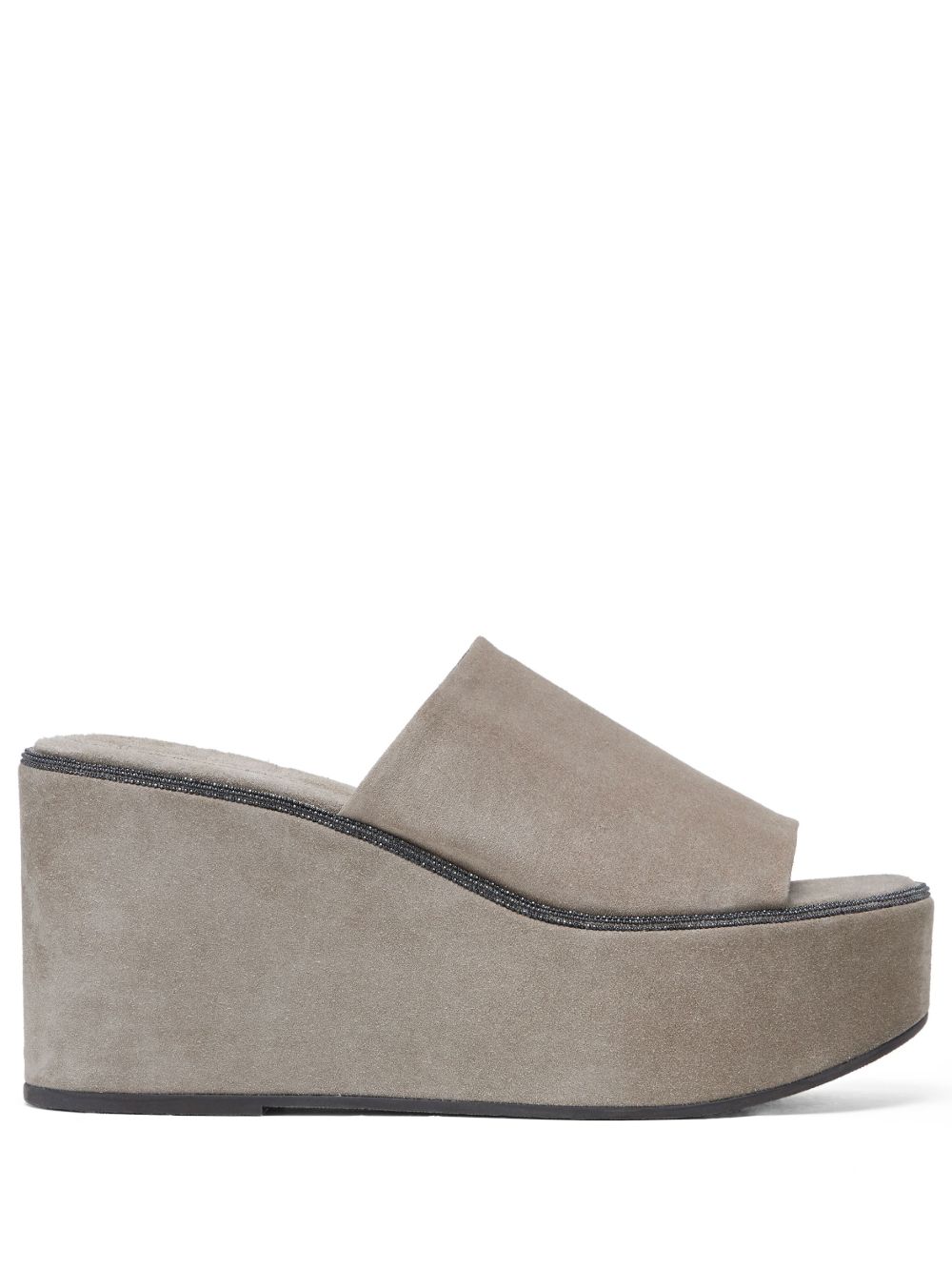 Brunello Cucinelli 绒面皮坡跟穆勒鞋 - 灰色