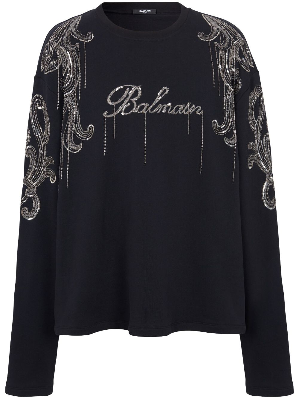 Balmain logo刺绣棉毛衣 - 黑色