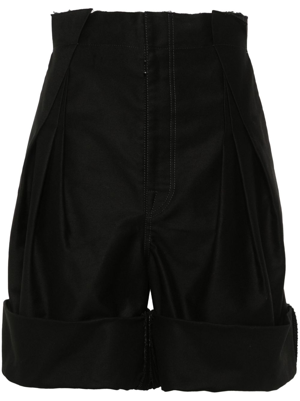 Maison Margiela 褶饰细节毛边短裤 - 黑色