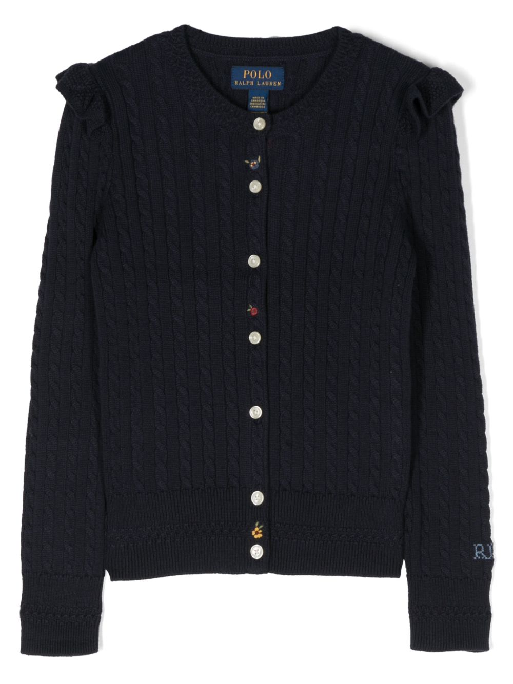 POLO RALPH LAUREN KIDS 花卉刺绣开衫 - 蓝色