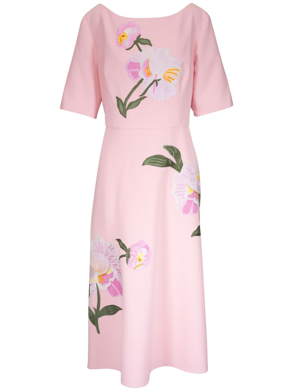 Carolina Herrera 花卉刺绣中长连衣裙 - 粉色