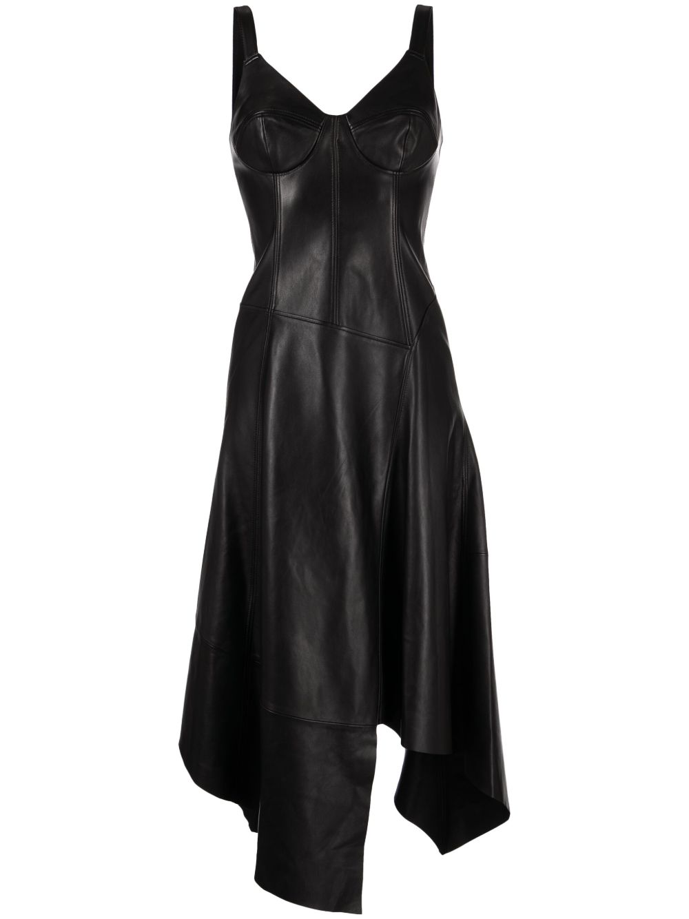 Jason Wu Collection 不对称皮质中长连衣裙 - 黑色