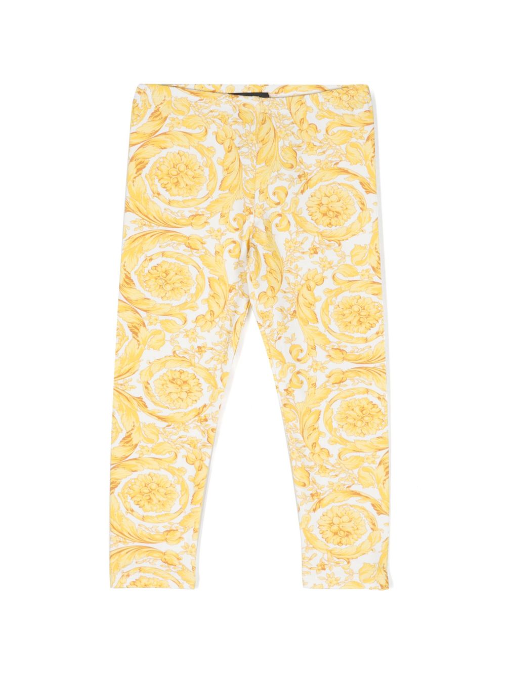 Versace Kids 巴洛克印花棉直筒打底裤 - 白色